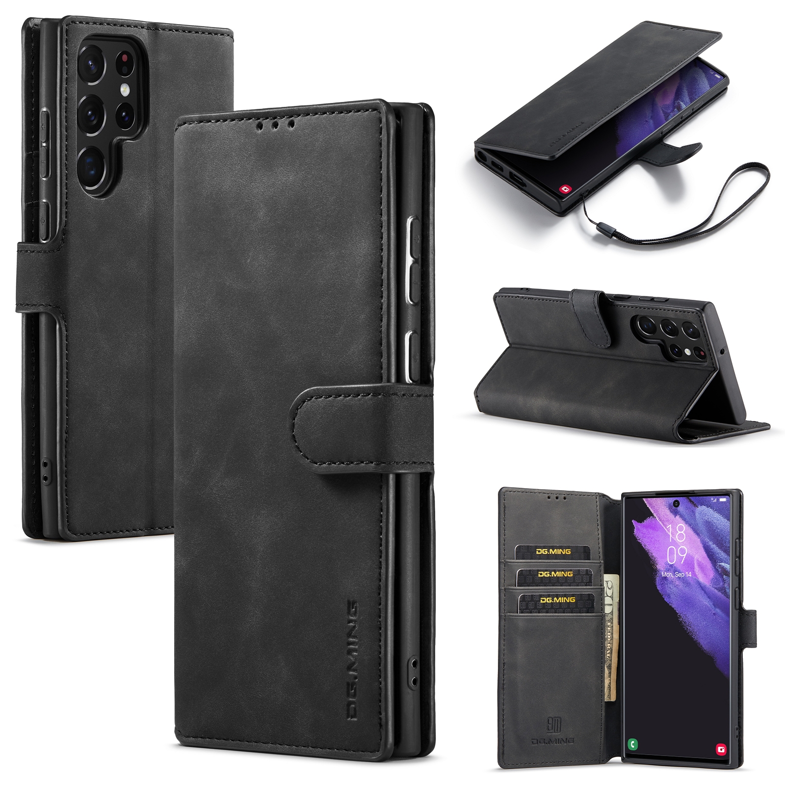 Dg.ming Retro bookcase hoesje Samsung S22 Ultra - Zwart