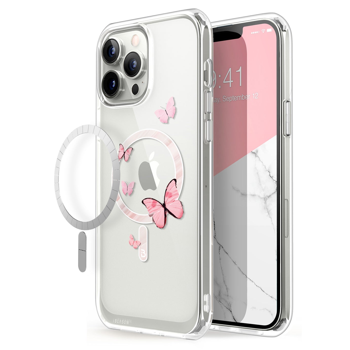 Halo Apple Magnetisch Backcover Hoesje iPhone 13 Pro - Roze Vlinders