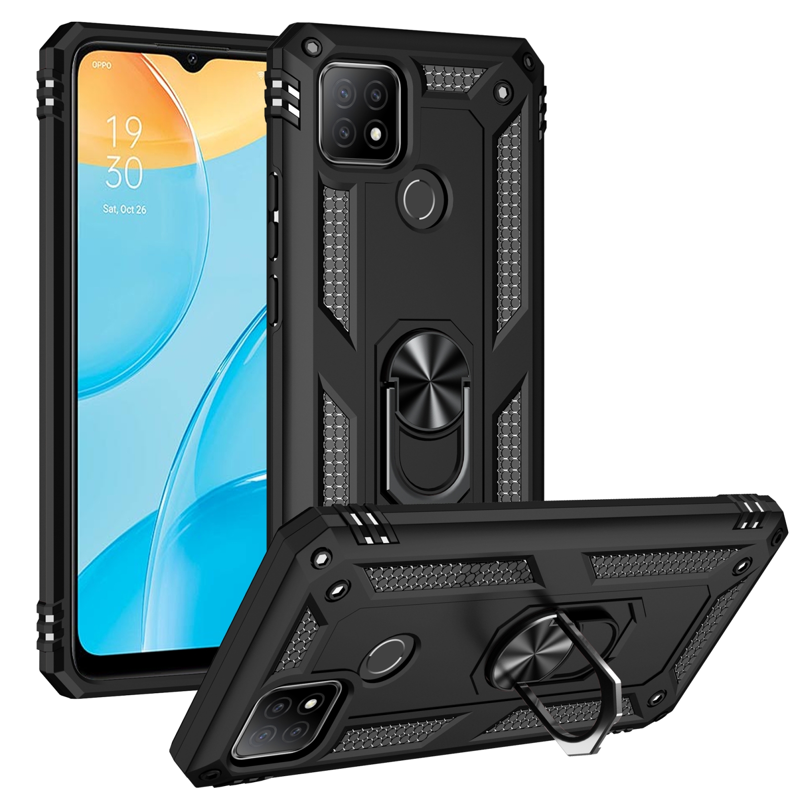 Oppo A15 Ringhouder hoesje - Zwart