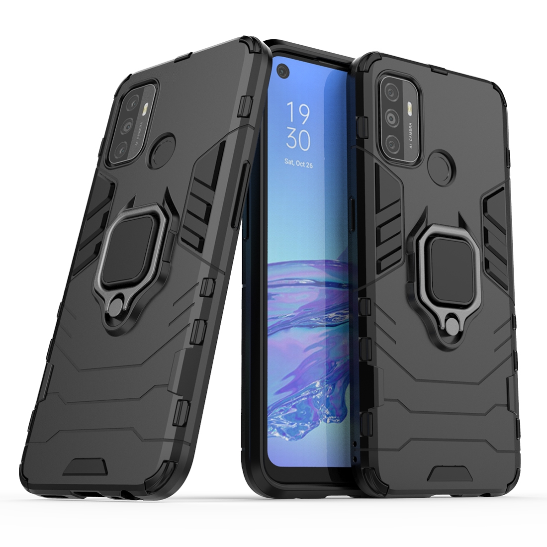 Oppo A53s en Oppo A53 Ringhouder hoesje - Zwart
