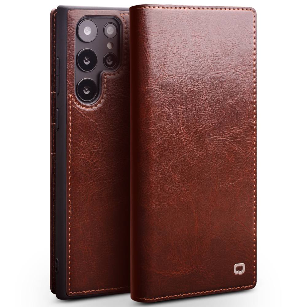 Qialino Genuine Leather hoesje Samsung S22 Ultra - Bruin