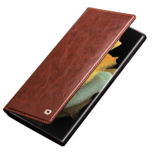 Qialino Genuine Leather hoesje Samsung S22 Ultra - Bruin 3