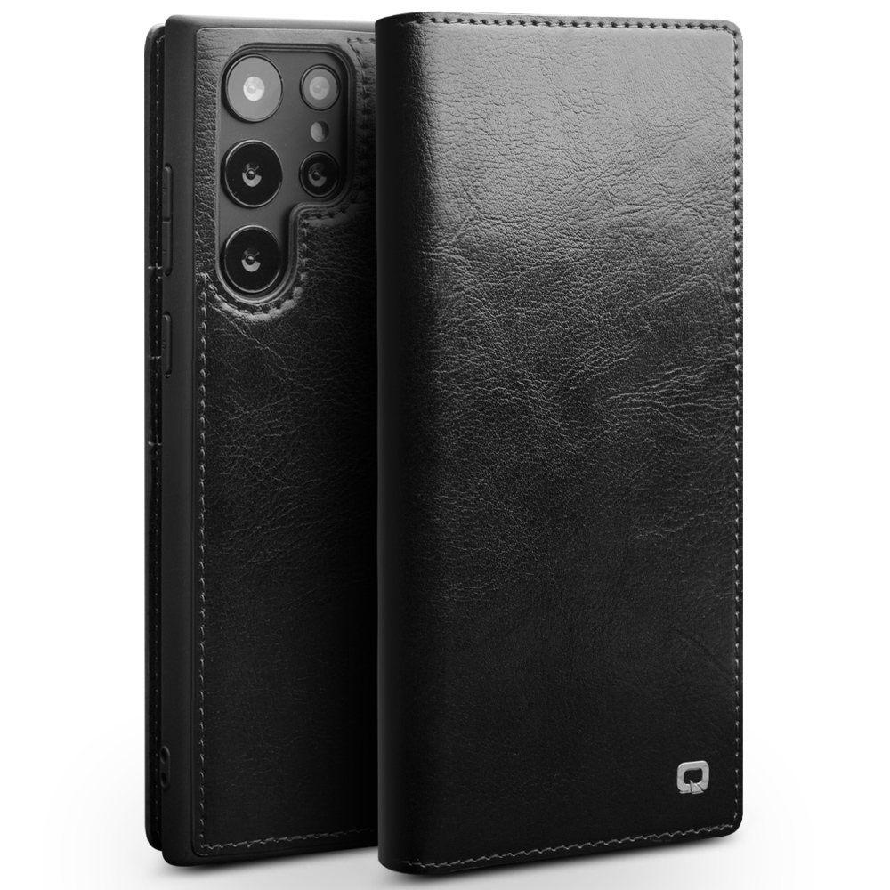 Qialino Genuine Leather hoesje Samsung S22 Ultra - Zwart