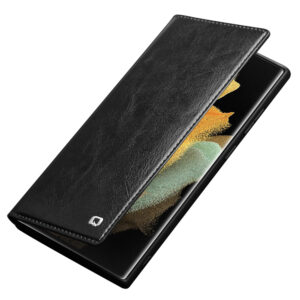 Qialino Genuine Leather hoesje Samsung S22 Ultra - Zwart 2