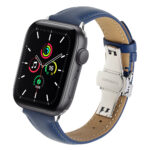 variatie Qialino Leren bandje Apple Watch series 1-9 en Apple Watch Ultra (1/2) voor 42-44-45-49 mm – Blauw