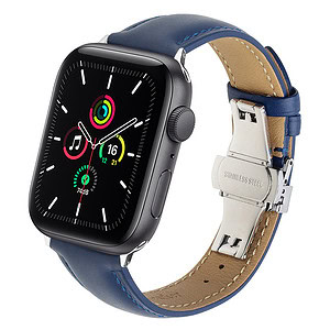 Qialino Leren bandje Apple Watch series 1-7 - Blauw 1