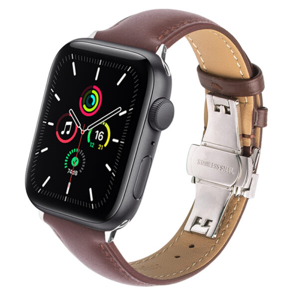 Qialino Leren bandje Apple Watch series 1-7 - Bruin 1