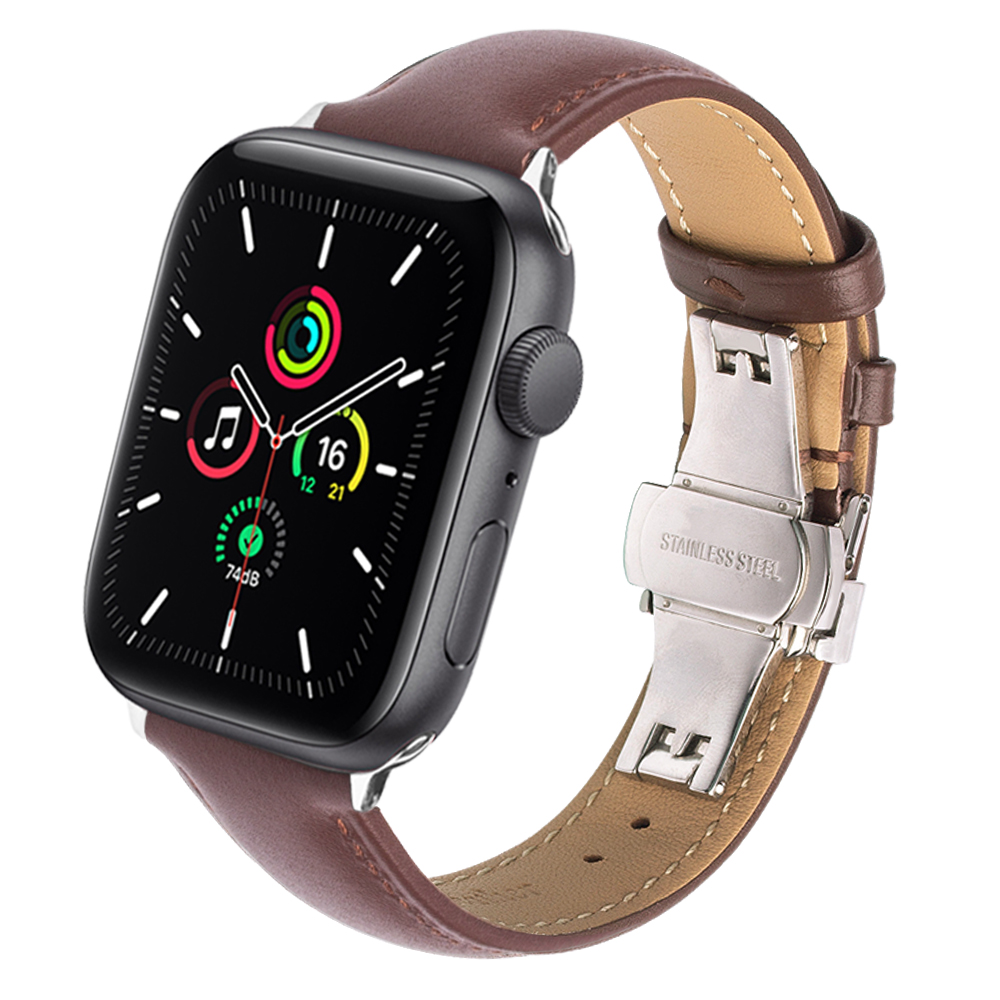 Qialino Leren bandje Apple Watch series 1-9 en Apple Watch Ultra (1/2) voor 42-44-45-49 mm - Bruin