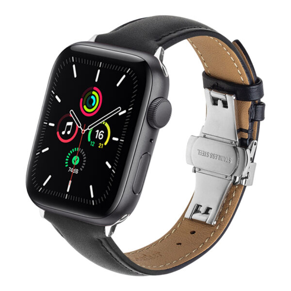 Qialino Leren bandje Apple Watch series 1-7 - Zwart 1