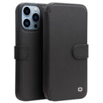 variatie Qialino Leren iPhone 13 Pro bookcase hoesje – Zwart