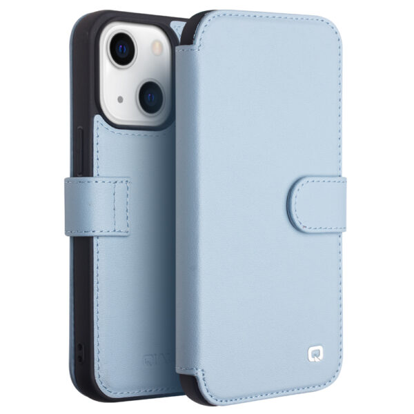 Qialino Leren iPhone 13 bookcase hoesje - Blauw 1