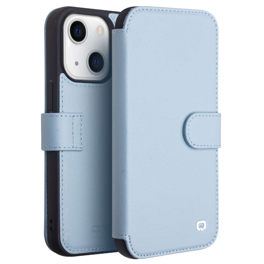 Qialino Leren iPhone 13 Mini bookcase hoesje - Blauw