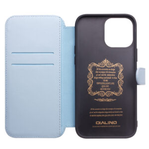 Qialino Leren iPhone 13 bookcase hoesje - Blauw 3