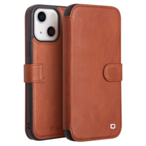 Qialino Leren iPhone 13 bookcase hoesje - Bruin 1