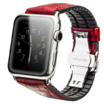 variatie Qialino Leren patroon bandje Apple Watch series 1-9 en Apple Watch Ultra (1/2) voor 42-44-45-49 mm – Rood