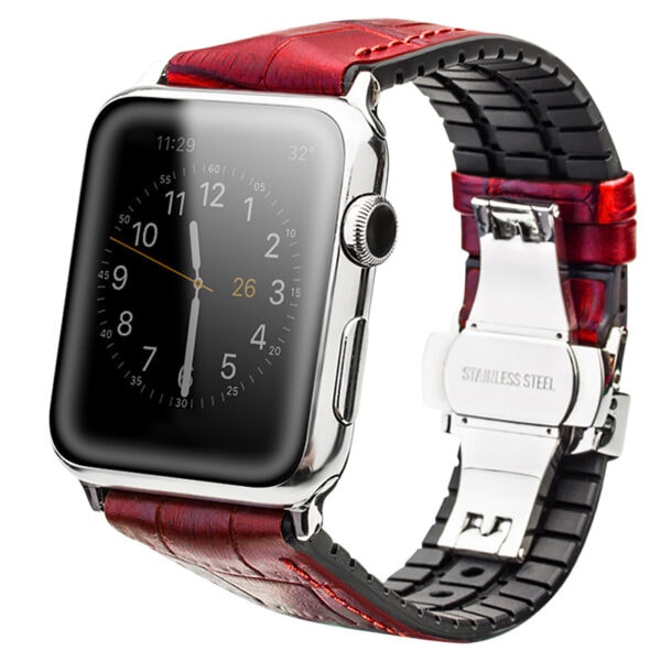 Qialino Leren patroon bandje Apple Watch series 1-7 - Rood 1