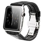 Qialino Leren patroon bandje Apple Watch series 1-7 voor 42-44-45 mm - Zwart