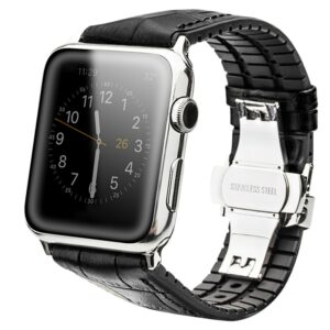 Qialino Leren patroon bandje Apple Watch series 1-7 - Zwart 1