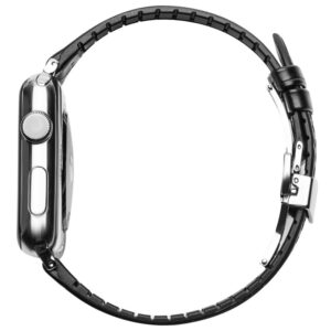 Qialino Leren patroon bandje Apple Watch series 1-7 - Zwart 3