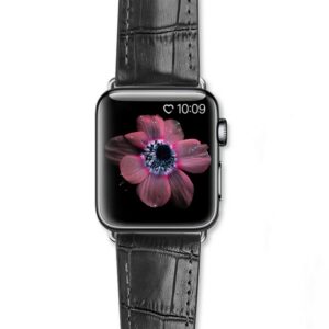 Qialino Leren patroon bandje Apple Watch series 1-7 - Zwart 4