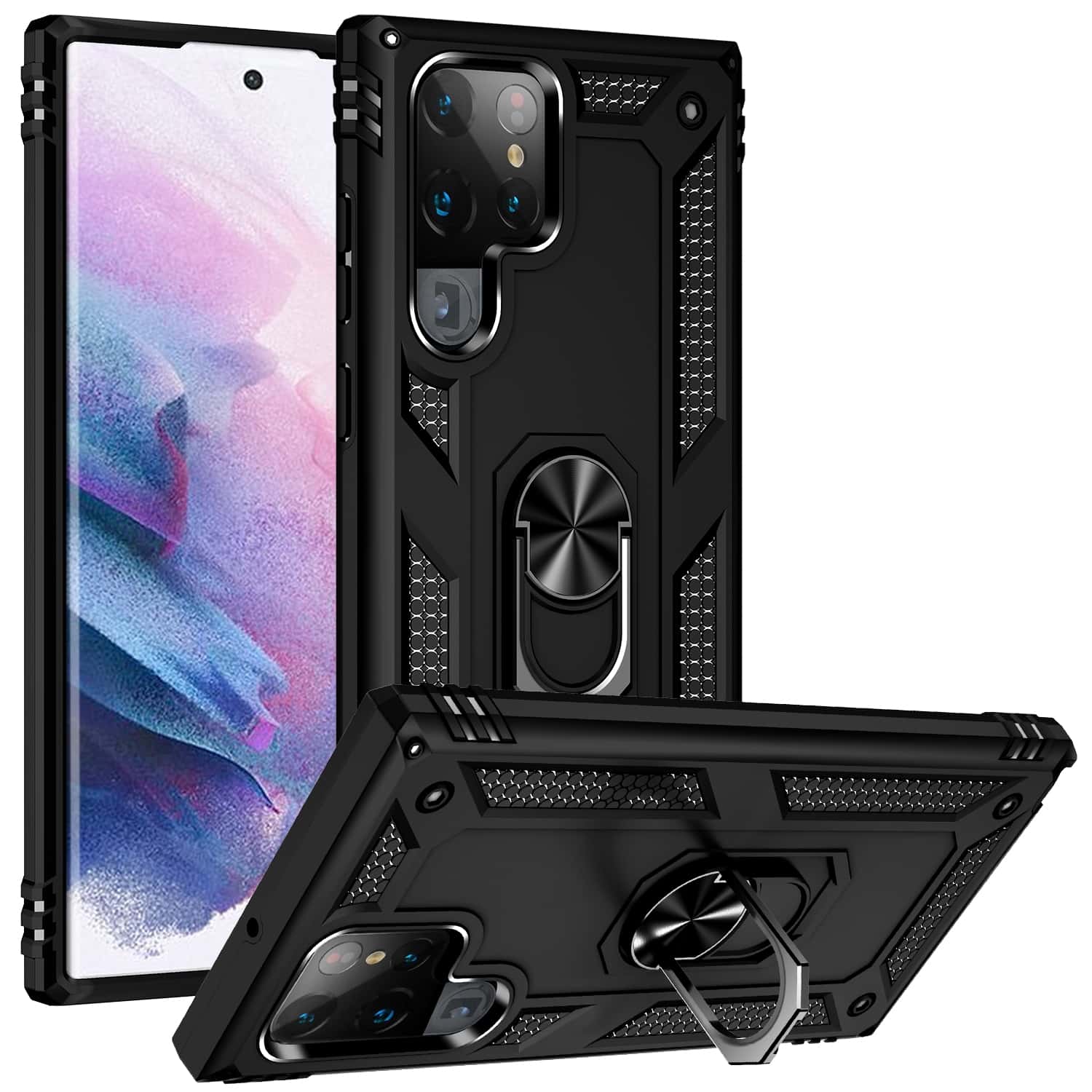 Samsung Galaxy S22 Ultra Ringhouder Hoesje - Zwart
