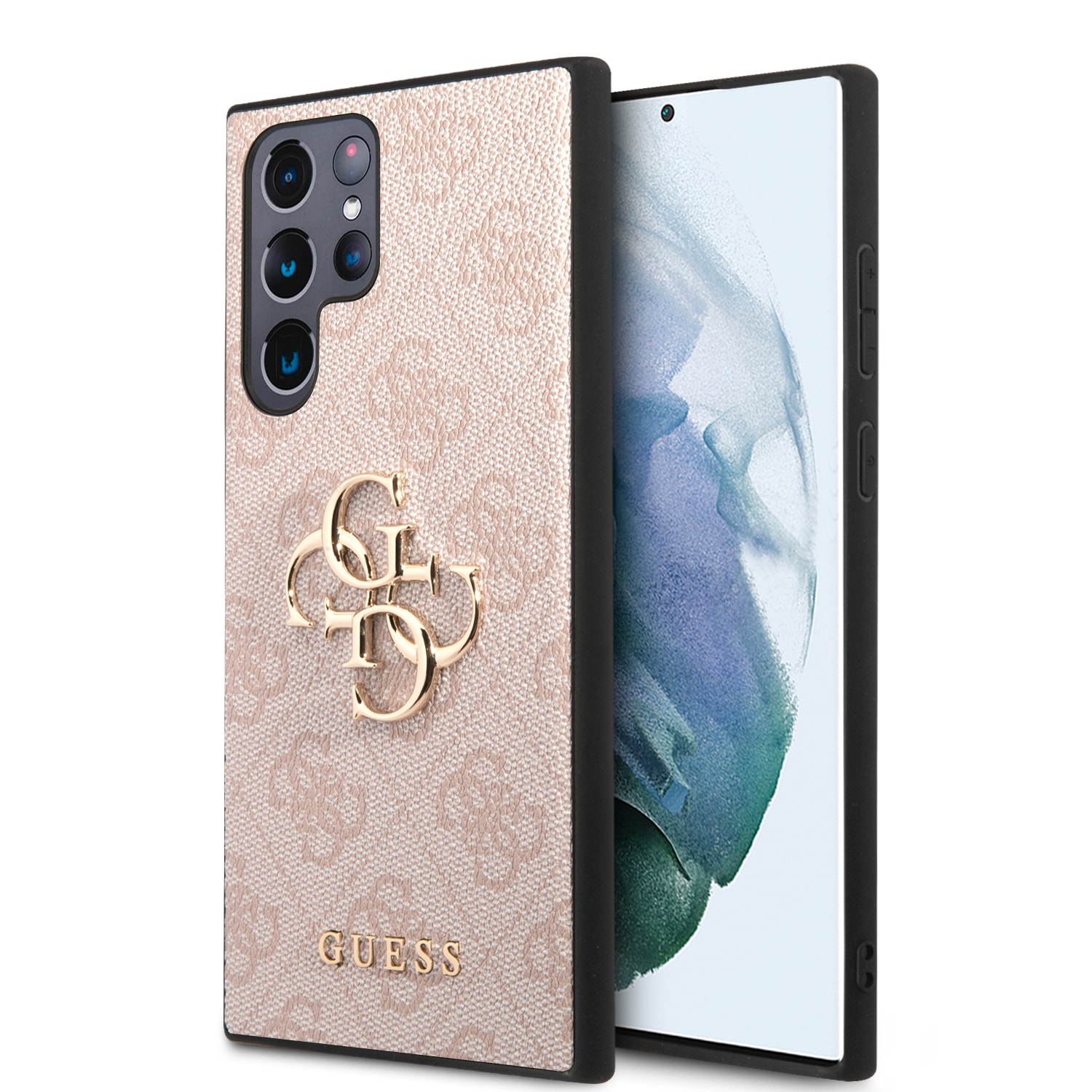 Guess Golden Logo Samsung Galaxy S22 Ultra hoesje - Roze 1
