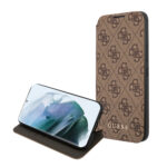 variatie Guess Logo Bookcase hoesje Samsung Galaxy S22 Plus – Bruin