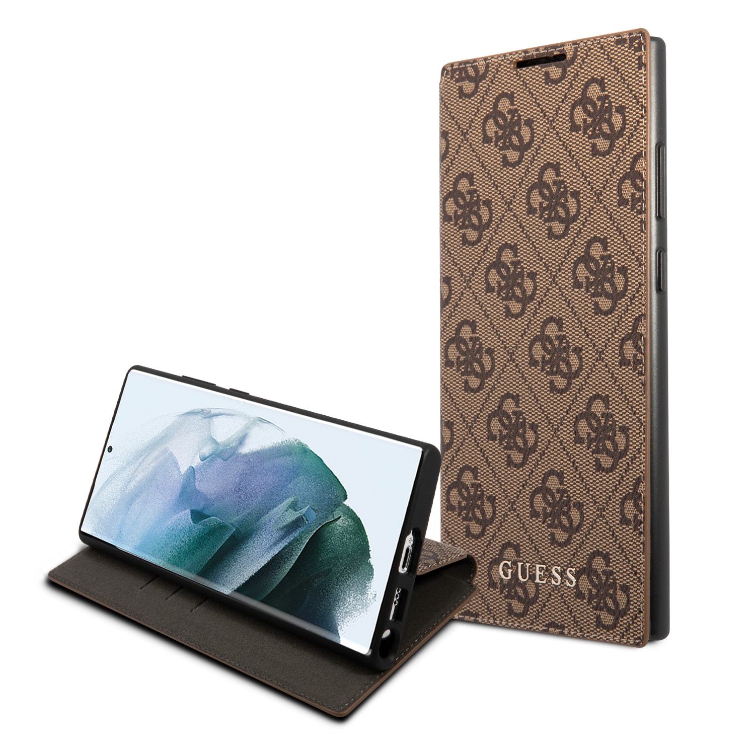 Guess Logo Bookcase hoesje Samsung Galaxy S22 Ultra - Bruin 1