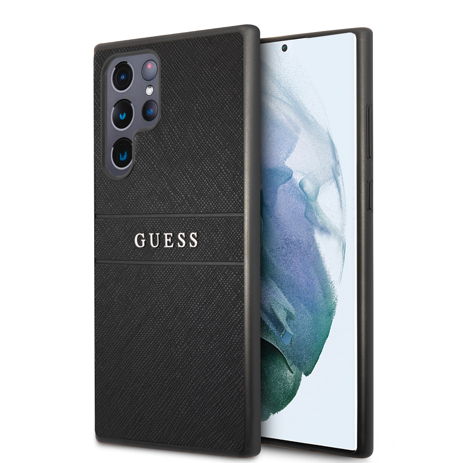 Guess Saffiano PU leren Backcover Samsung Galaxy S22 Ultra - Zwart