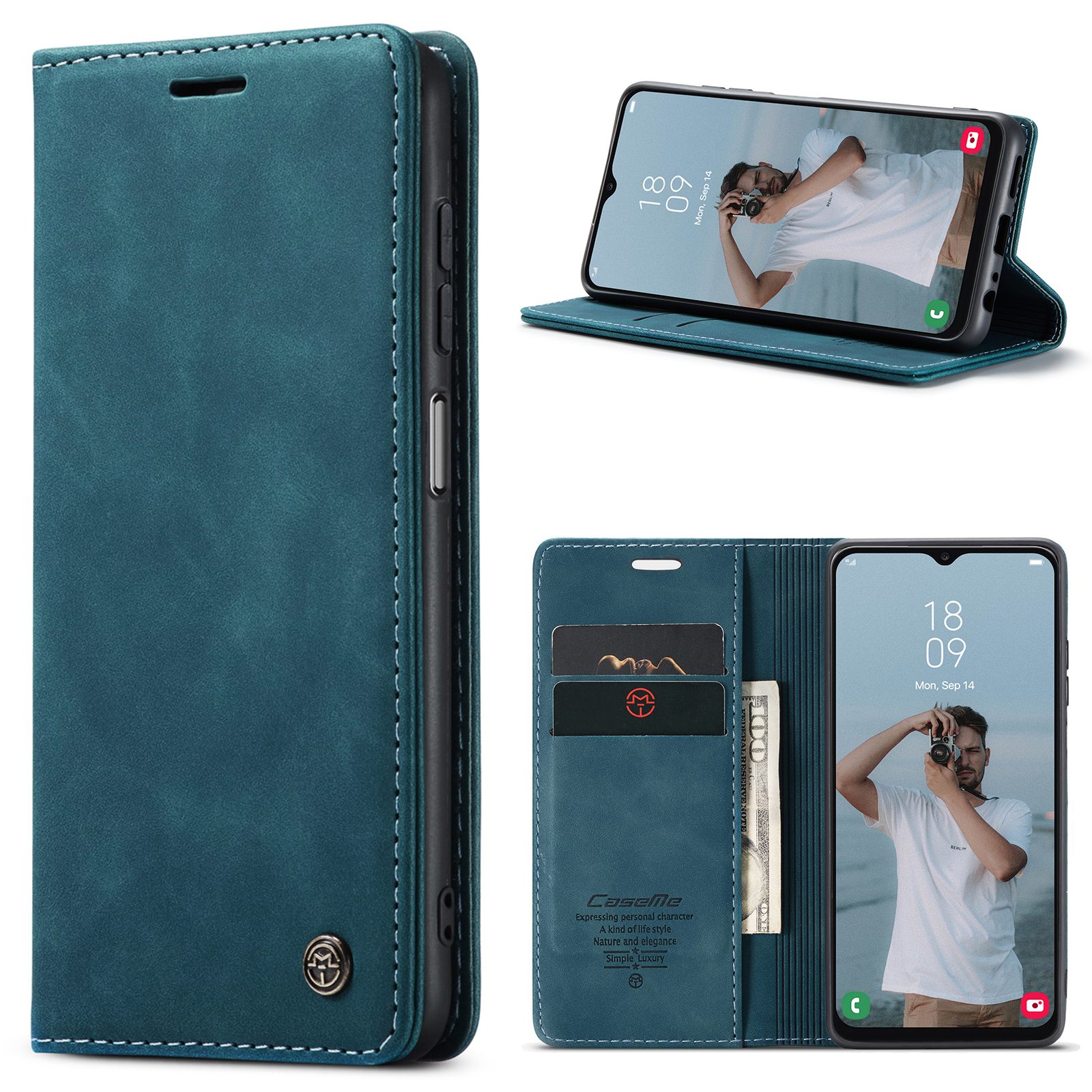Caseme Samsung A13 4G hoesje - Retro Boekmodel Blauw 1