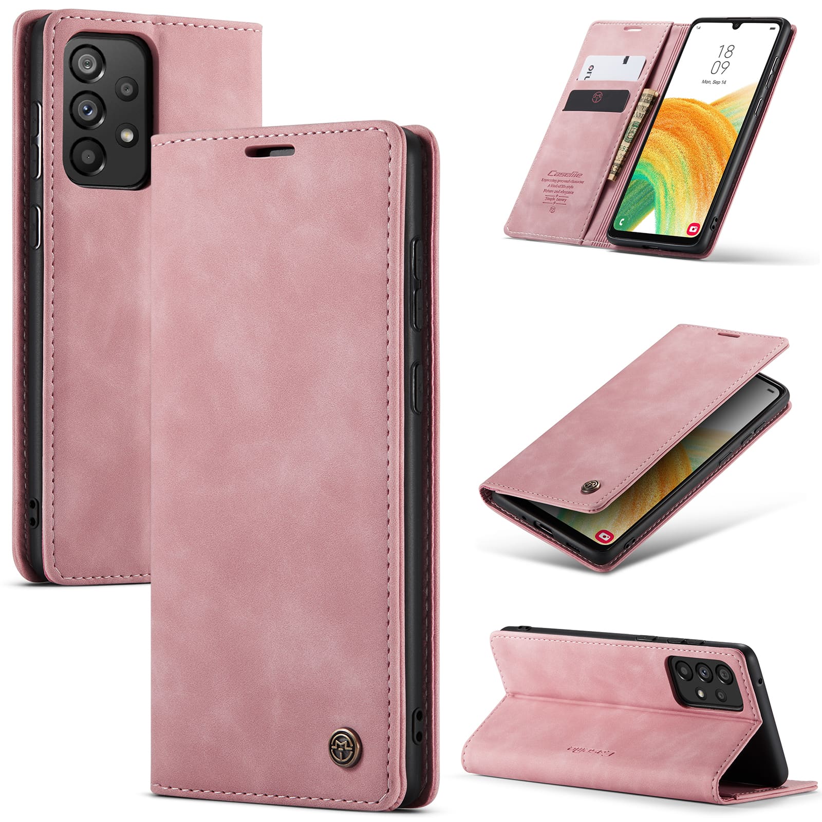 Caseme Samsung A33 5G hoesje - Retro Boekmodel Roze 1