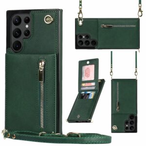 Fashion Portemonnee hoesje met koord Samsung S22 Ultra - Groen 1