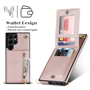 Fashion Portemonnee hoesje met koord Samsung S22 Ultra - Rosegoud 4
