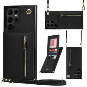 Solidenz Fashion Wallet hoesje met koord Samsung S22 Ultra – Zwart