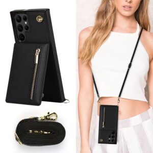 Fashion Portemonnee hoesje met koord Samsung S22 Ultra - Zwart 3