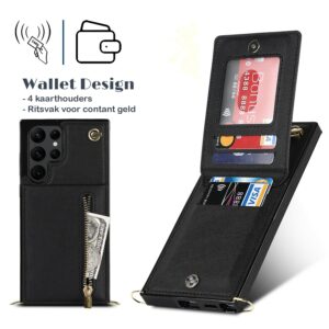 Fashion Portemonnee hoesje met koord Samsung S22 Ultra - Zwart 4
