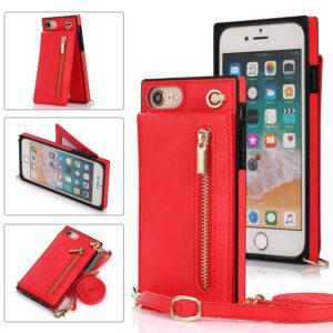 Fashion Portemonnee hoesje met koord iPhone SE 2022 – SE 2020 – iPhone 8 – Rood