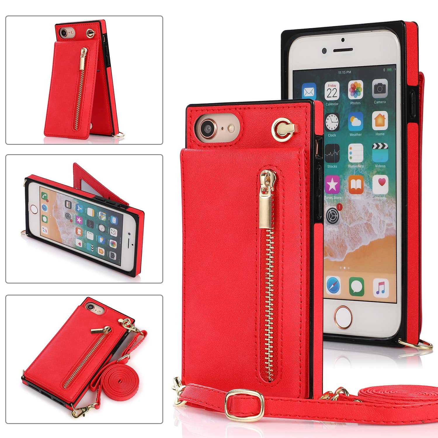 Fashion Portemonnee hoesje koord iPhone SE 2022 - SE 2020 - iPhone 8 - Rood