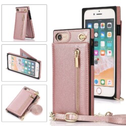 Solidenz Fashion Wallet hoesje met koord iPhone SE 2022 - SE 2020 - iPhone 8 - Roségoud