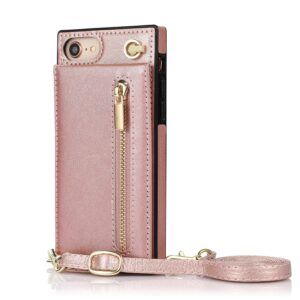 Fashion Portemonnee hoesje met koord iPhone SE 2022 - SE 2020 - iPhone 8 - Roségoud 2