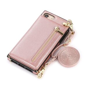 Fashion Portemonnee hoesje met koord iPhone SE 2022 - SE 2020 - iPhone 8 - Roségoud 4