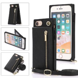 Solidenz Fashion Wallet hoesje met koord iPhone SE 2022 - SE 2020 - iPhone 8 - Zwart