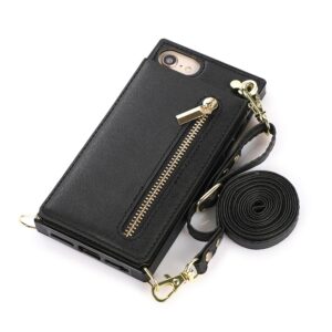 Fashion Portemonnee hoesje met koord iPhone SE 2022 - SE 2020 - iPhone 8 - Zwart 4