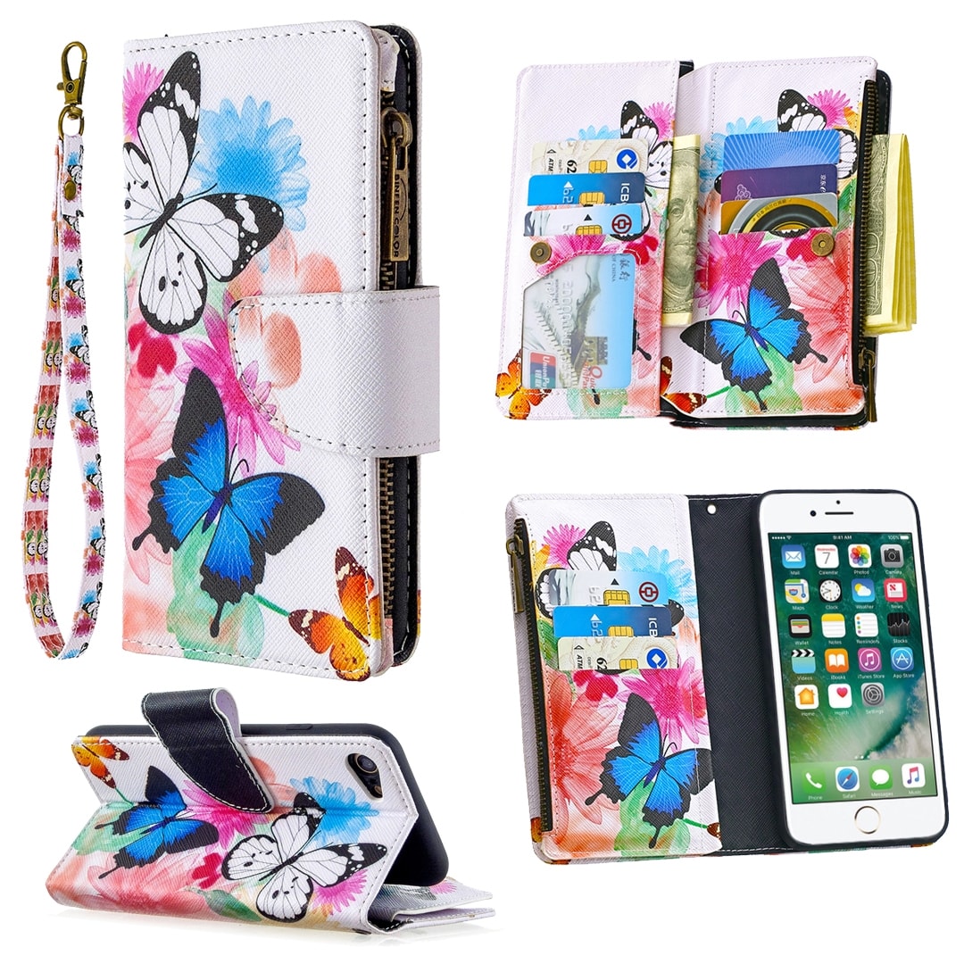 Wallet hoesje iPhone SE 2022 - SE 2020 - iPhone 8 - Vlinder