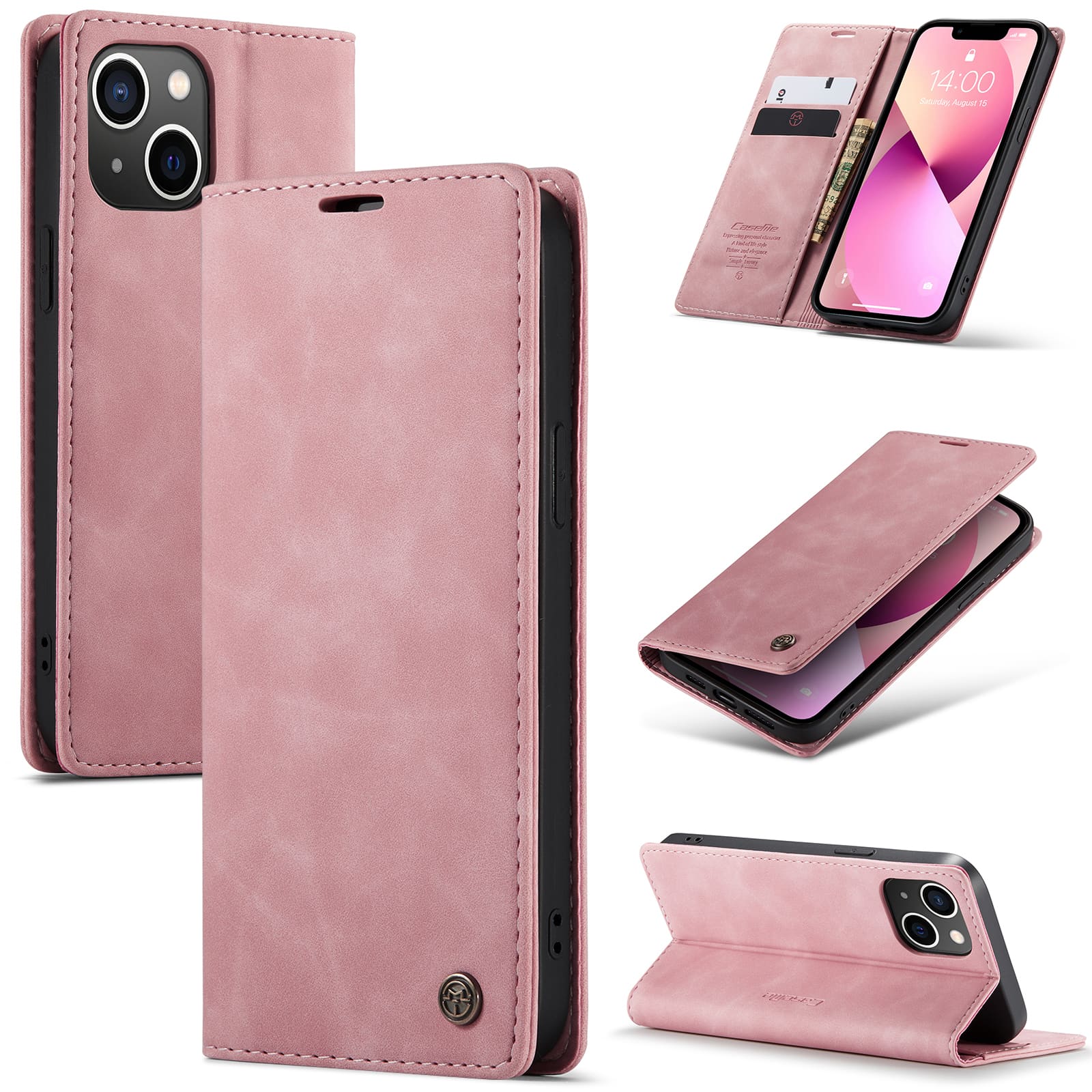 iPhone 13 hoesje CaseMe Retro Bookcase Roze 1