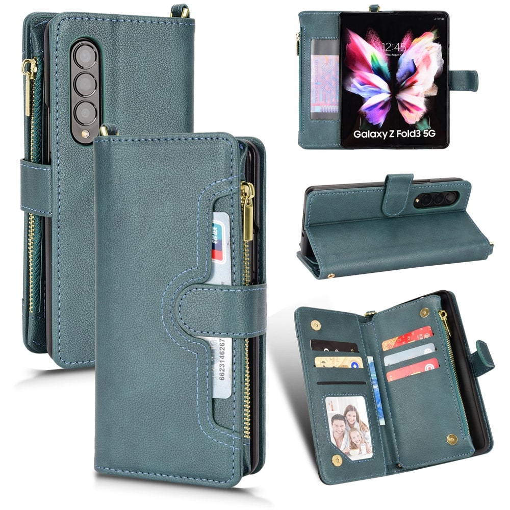 Boekmodel hoesje met rits Samsung Z Fold 3 - Groen