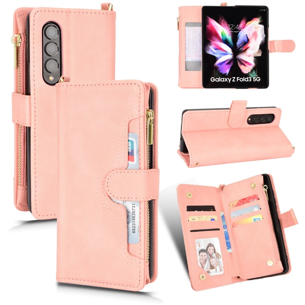 Boekmodel hoesje met rits Samsung Z Fold 3 - Roze
