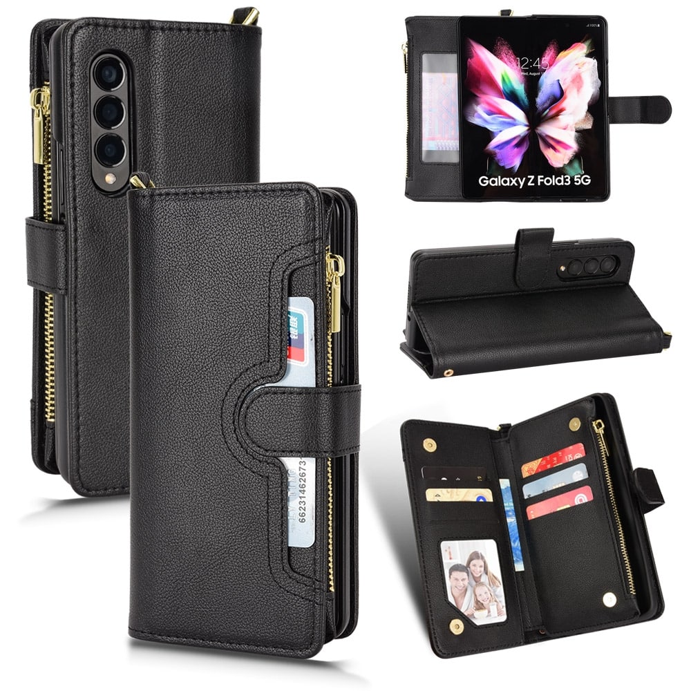 Boekmodel hoesje met rits Samsung Z Fold 3 - Zwart