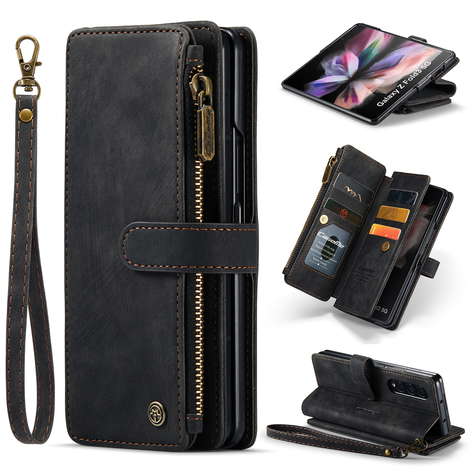 CaseMe Samsung Galaxy Z Fold 3 wallet hoesje - Zwart 1