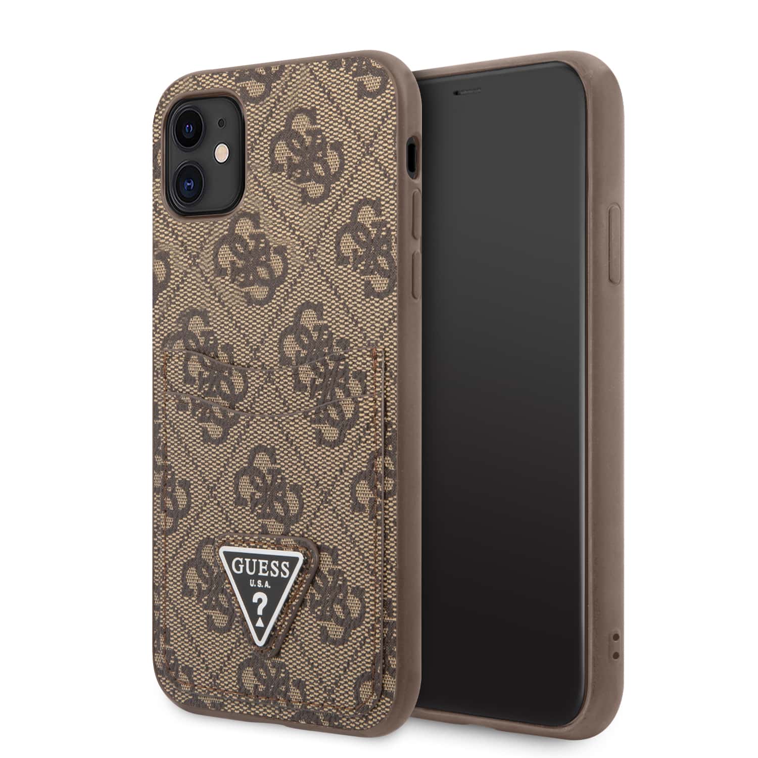 Guess Saffiano iPhone 11 kaarthouder hoesje - Bruin